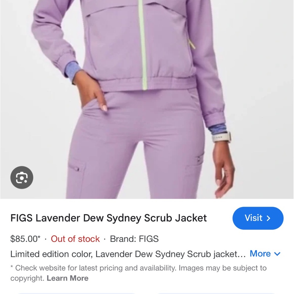 Figs Lavender Dew Sydney Scrub Jacket NWOT size M